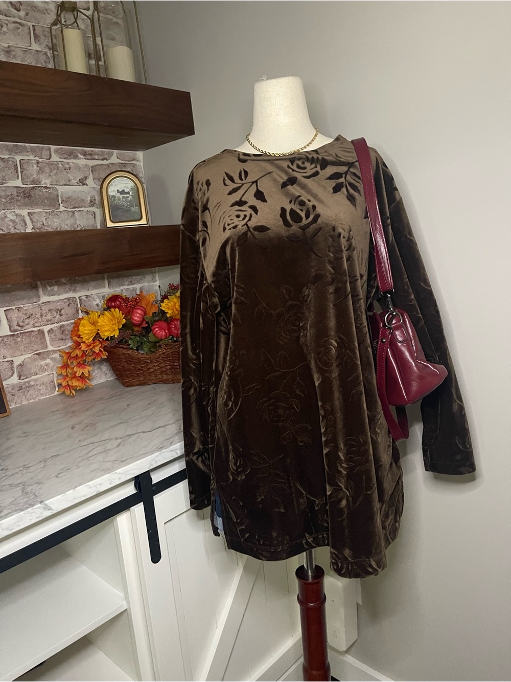 American Sportif Floral Long Sleeve Top Brown Medium